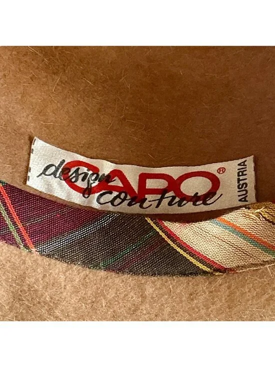 Vintage Capo Feathered Tan Wool Hat + Ribbon Hatband - Picture 10 of 10